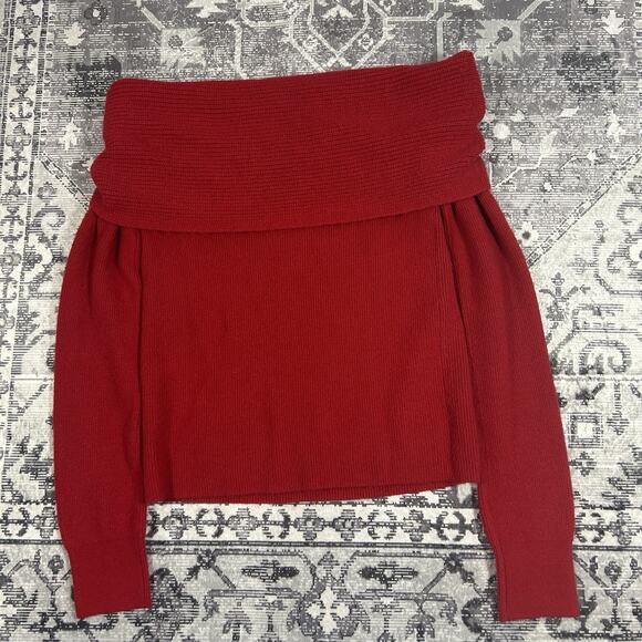 Leith Red Off Shoulder Foldover Rib Knit Sweater Top Women’s Size S - Picture 4 of 7